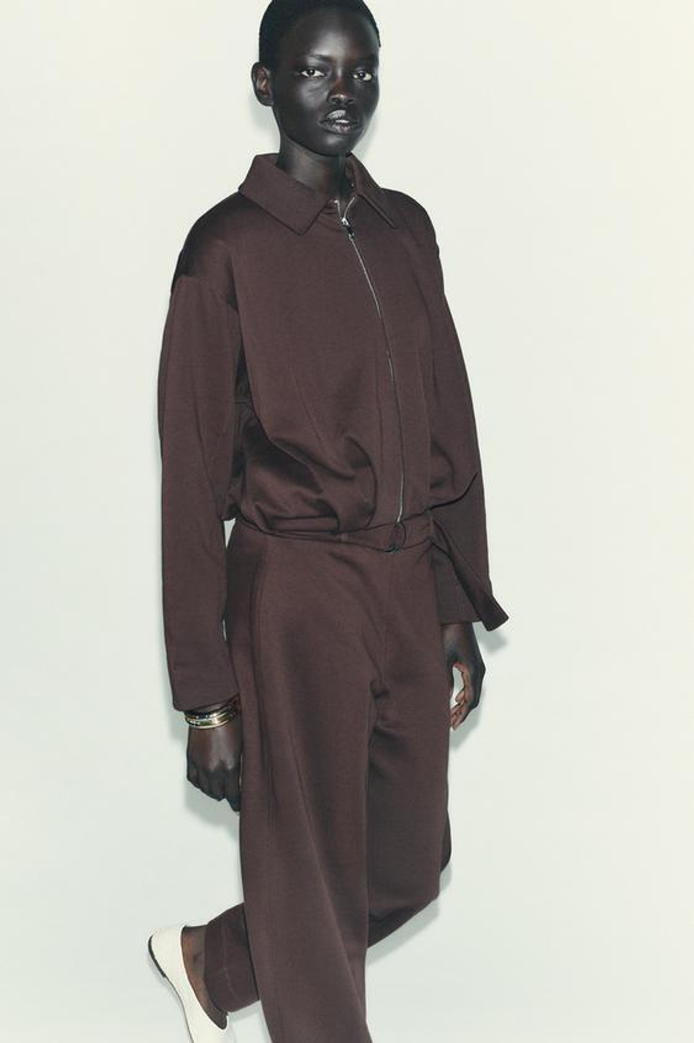 ZARA БРЮКИ ИЗ ФЛИСА С РЕМНЕМ, ШОКОЛАДНЫЙ