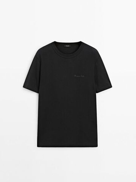 Massimo Dutti Хлопковая футболка с короткими рукавами, черный