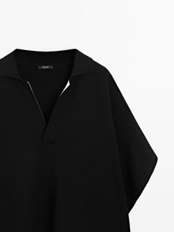 Massimo Dutti Короткая вязаная накидка с V-образным вырезом, черный