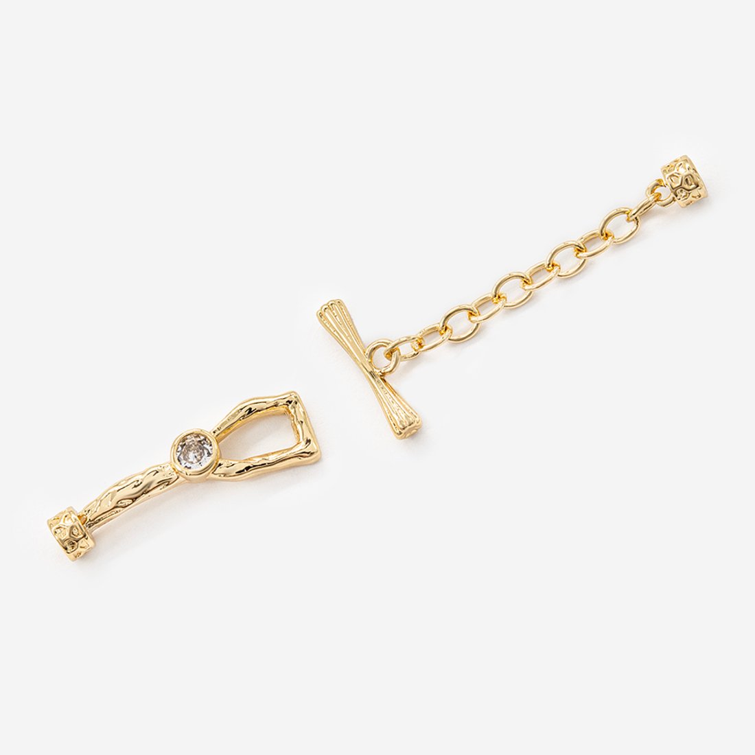 Замок тогл "Веточка", 28,5*8мм, фианит, позолота