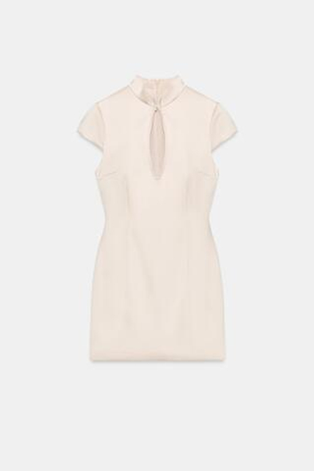 ZARA АТЛАСНОЕ МИНИ-ПЛАТЬЕ С РАЗРЕЗОМ, КОСТЯНОЙ