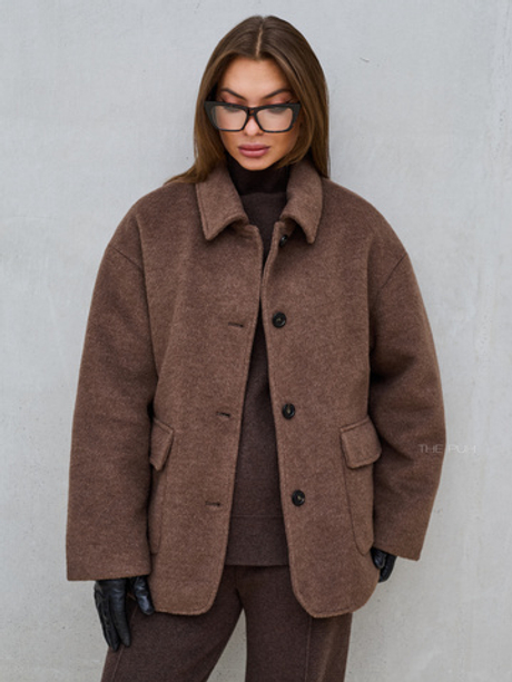 Короткая шерстяная куртка-пальто в цвете шоколад