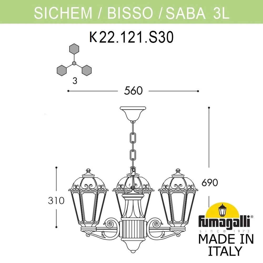 Уличный подвесной светильник Fumagalli SICHEM/SABA 3L K22.120.S30.AYF1R