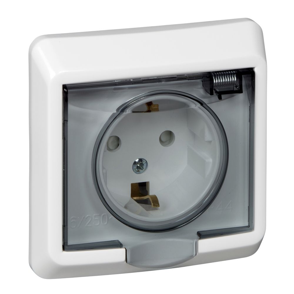 Schneider Electric Этюд Белый Розетка 1-местная скрытая установка с заземляющими контактами со шторками с крышкой IP44 PC16-044B