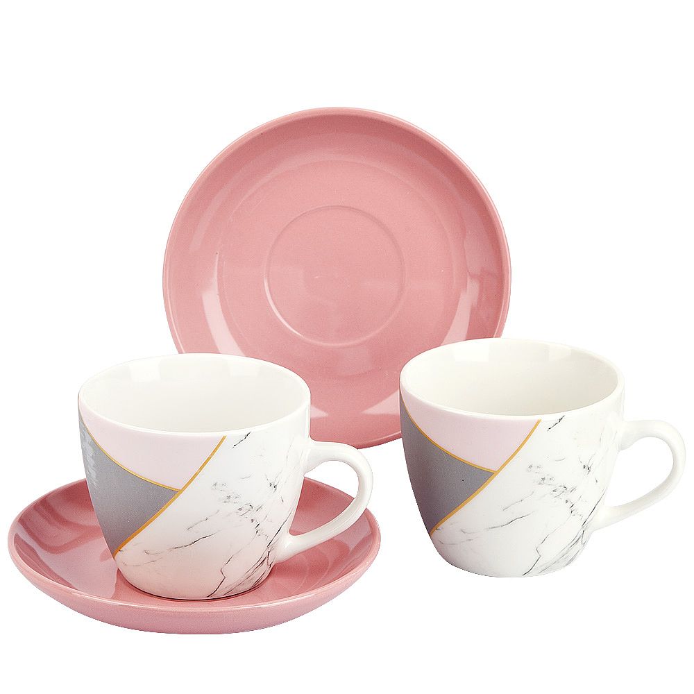 Чайный набор 4пр (2персоны) "  розовый с серым" v=240мл (подарочная упаковка)