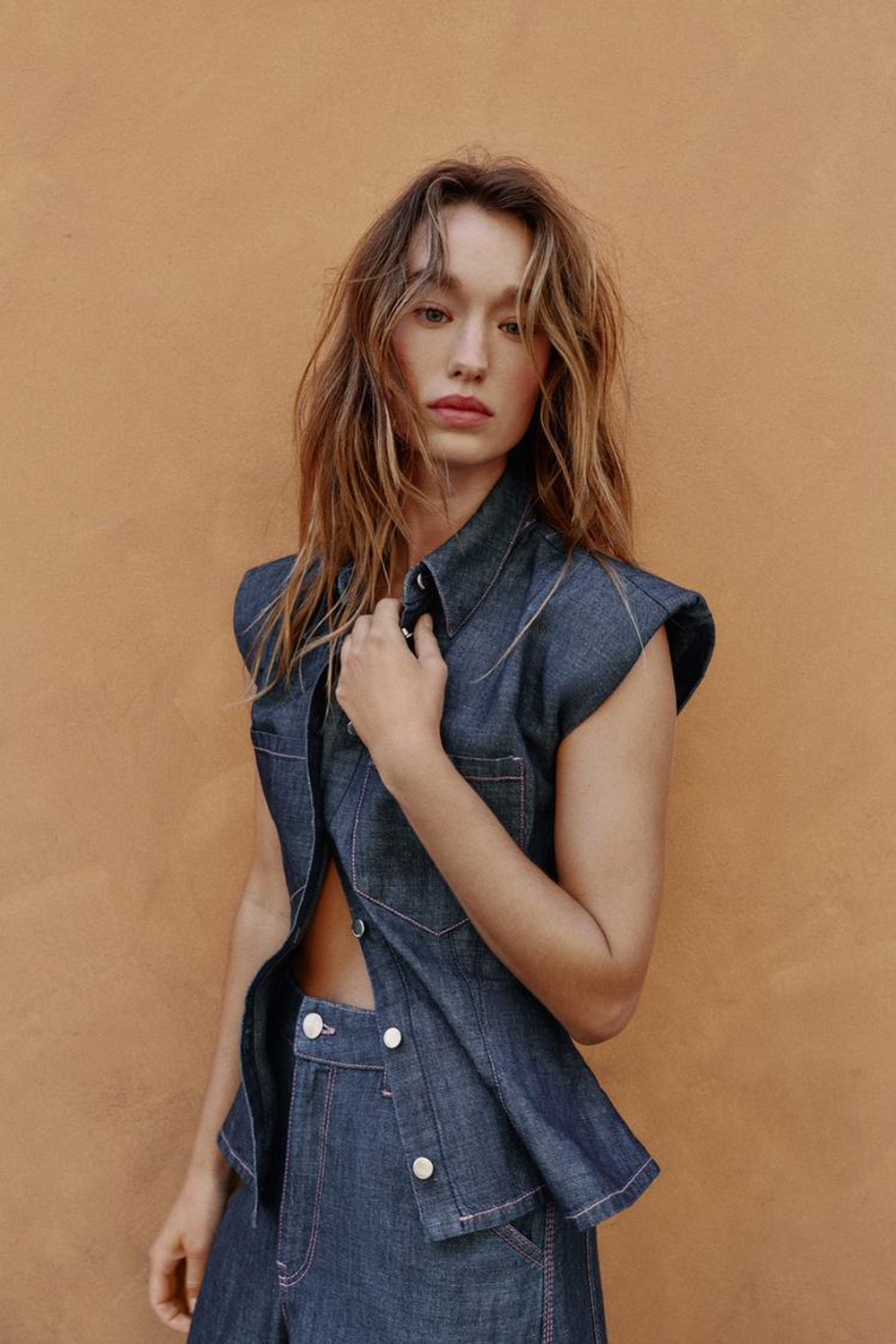 ZARA БРЮКИ BARREL ИЗ ЛЬНА, ИНДИГО