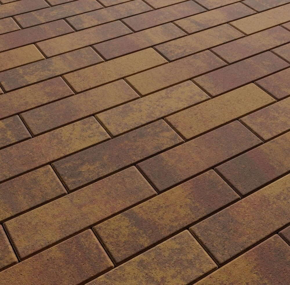 Тротуарная плитка ПРЯМОУГОЛЬНИК 300х100 мм - Листопад гладкий Осень