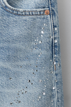 ZARA ДЖИНСЫ WIDE LEG СО СТРАЗАМИ, СИНИЙ