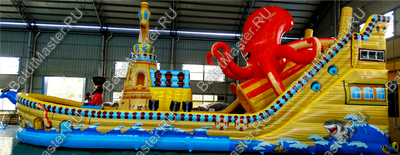 Коммерческий надувной батут "Корабль с осьминогом" 19*9*7 м