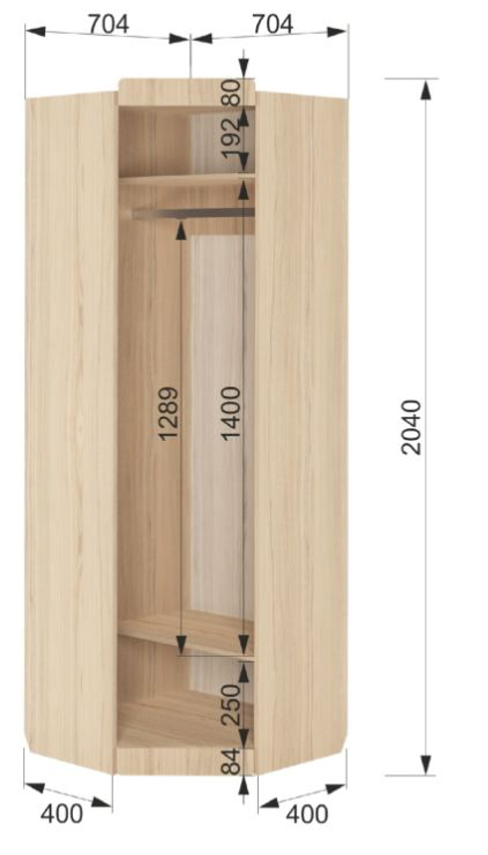 Шкаф угловой Кот №3  700*700 Туя светлая,Белый