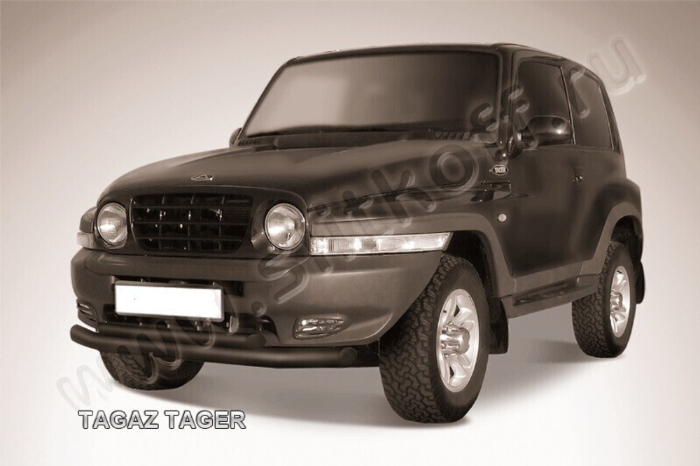 Защита переднего бампера Tagaz Tager (2008-2012) d76+d57 серебристая