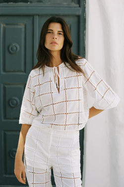 ZARA ПРЯМЫЕ БРЮКИ С ПЕРФОРИРОВАННОЙ ВЫШИВКОЙ, БЕЛЫЙ