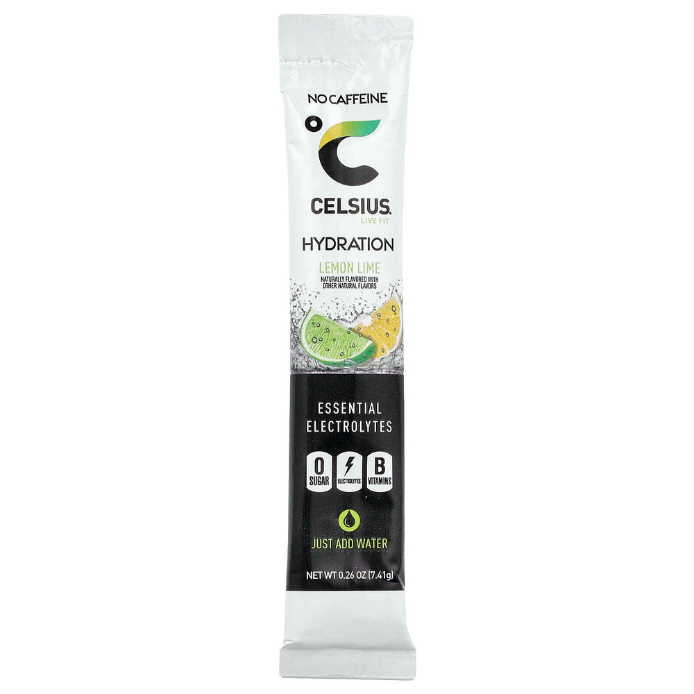Celsius, Live Fit, увлажнение, незаменимые электролиты, без кофеина, лимон и лайм, 14 стиков в виде порошка для увлажнения, по 7,41 г (0,26 унции)