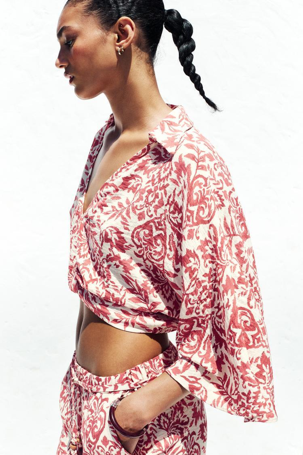 ZARA ТОП В СТИЛЕ РУСТИК ИЗ ТКАНИ С ПРИНТОМ, РАЗНОЦВЕТНЫЙ