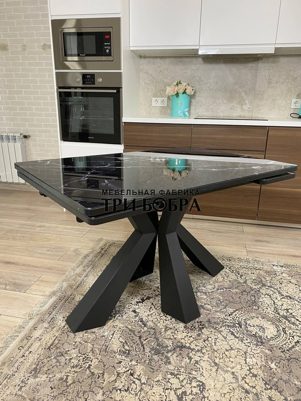 Кухонный раздвижной стол "Спайдер", чёрный мрамор