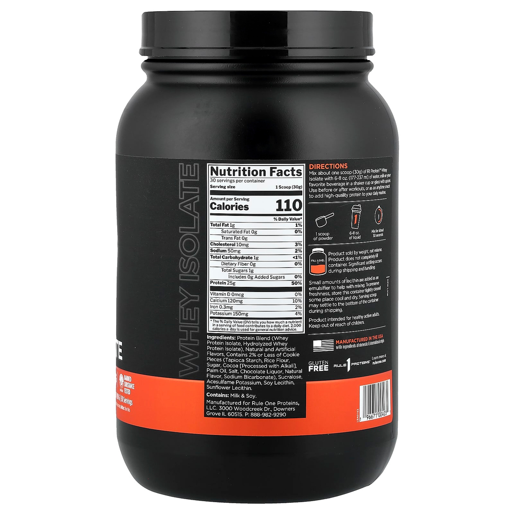 Rule One Proteins, R1 Protein™, сывороточный изолят, печенье и крем, 900 г (1,98 фунта)