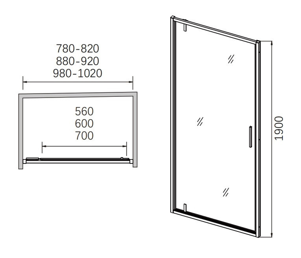 Душевая дверь распашная CL1020-90