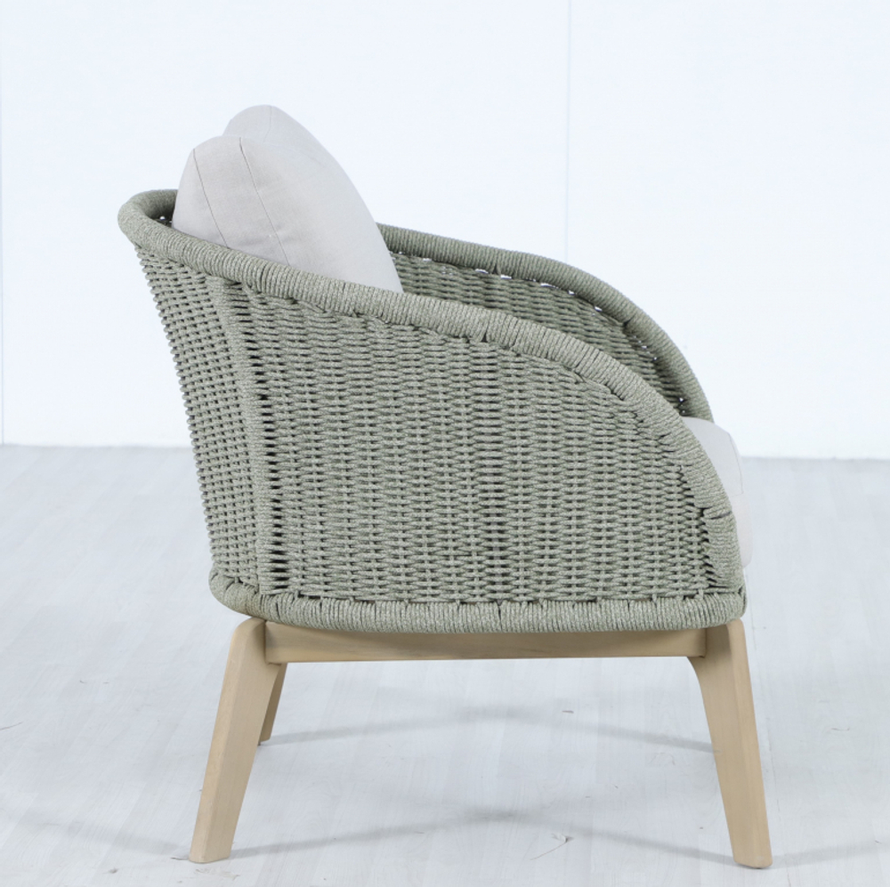 Кресло деревянное с подушками Tagliamento Madrague, светлый тик, бежевый