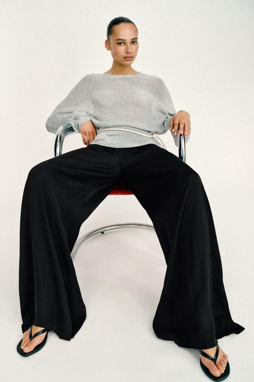 ZARA ШИРОКИЕ БРЮКИ С ВЫСОКОЙ ПОСАДКОЙ, ЧЕРНЫЙ