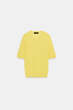 ZARA СВИТЕР ИЗ 100% ШЕРСТИ С КОРОТКИМИ РУКАВАМИ, ЖЕЛТЫЙ