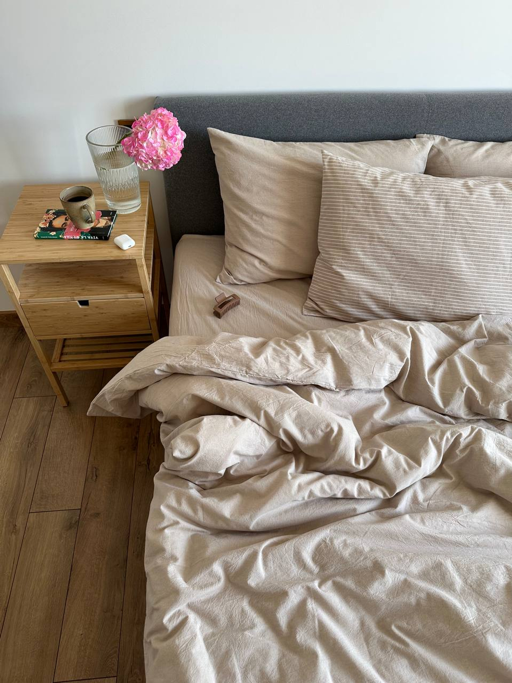 КПБ Дуэт с простыней на рез. 180х200 ВАРЕНЫЙ ХЛОПОК "Айвори (бежевый)"