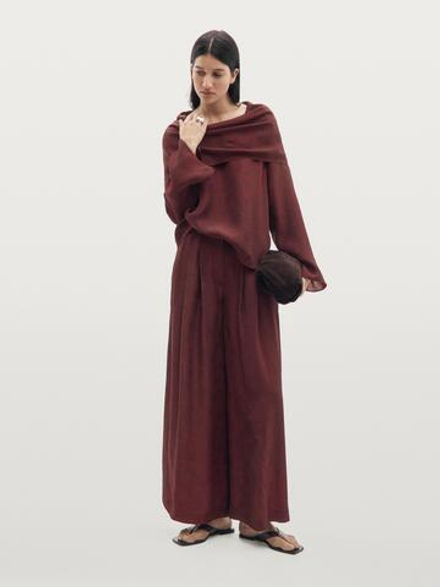 Massimo Dutti Широкие брюки с принтом и свободным кроем, цвет жженого апельсина