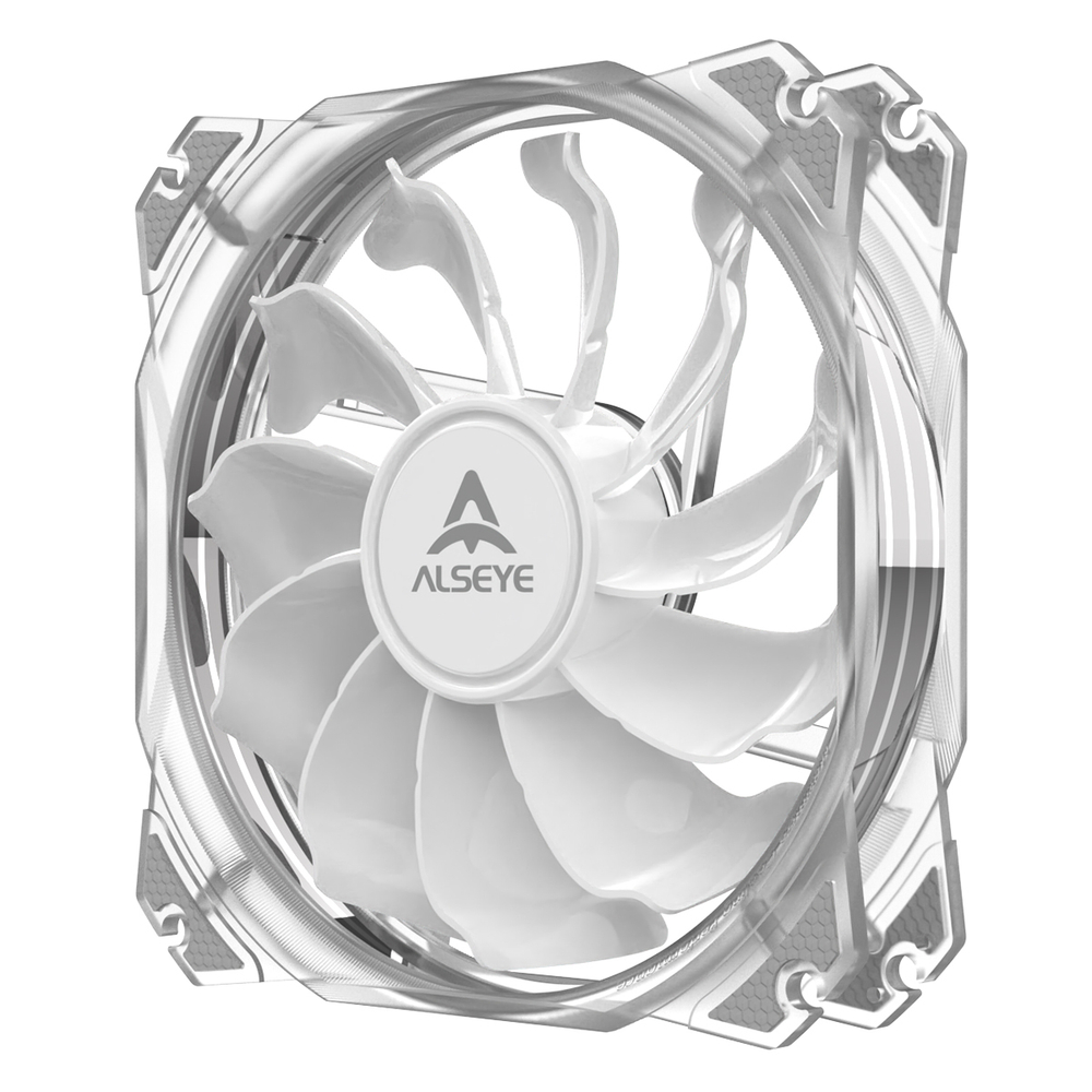 Вентилятор Alseye M120-P, 120мм, 1200rpm, 3-pin+Molex, прозрачный-белый/RGB, 46.6CFM, 20.4дБ, антивибропрокладки (AS.04.01.0001)