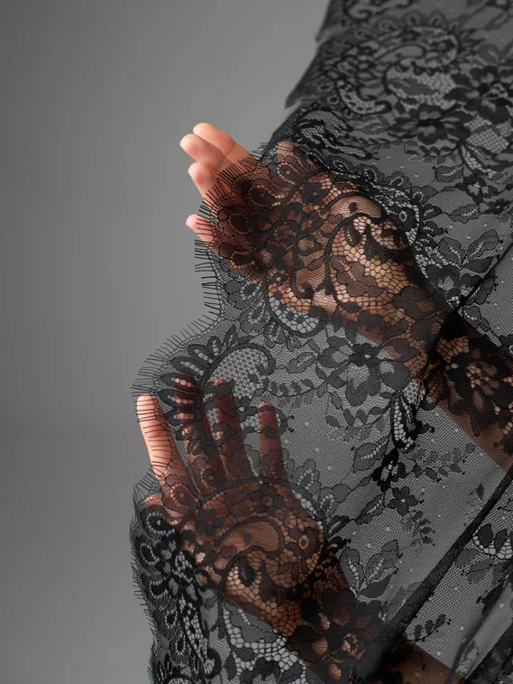 07-01 Кружево реснички (шантильи) широкое, 45 см, черный 170