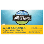 Wild Planet, Дикие сардины в оливковом масле первого отжима с лимоном, подкопченные, 125 г (4,4 унции)
