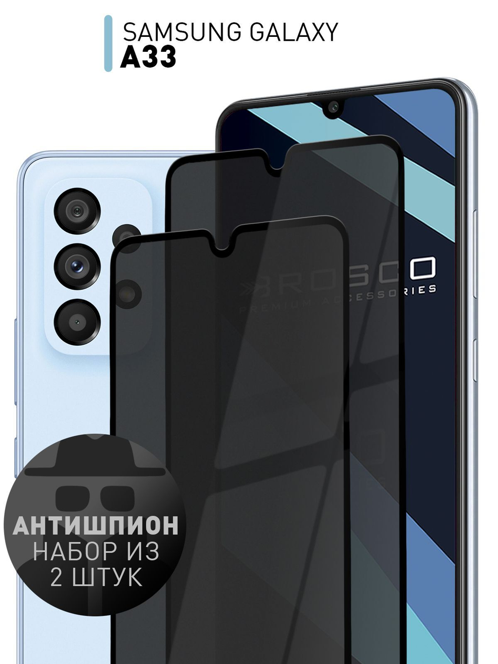 Набор стекол антишпион ROSCO для Samsung Galaxy A33 оптом (арт. SS-A33-FSP-GLASS-SPY-SET2)