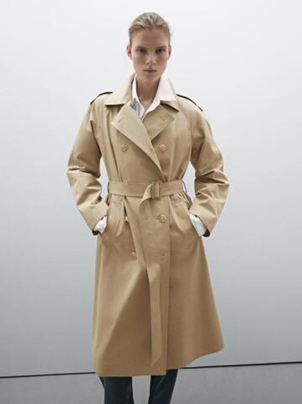 Massimo Dutti Классический непромокаемый тренч, бежевый