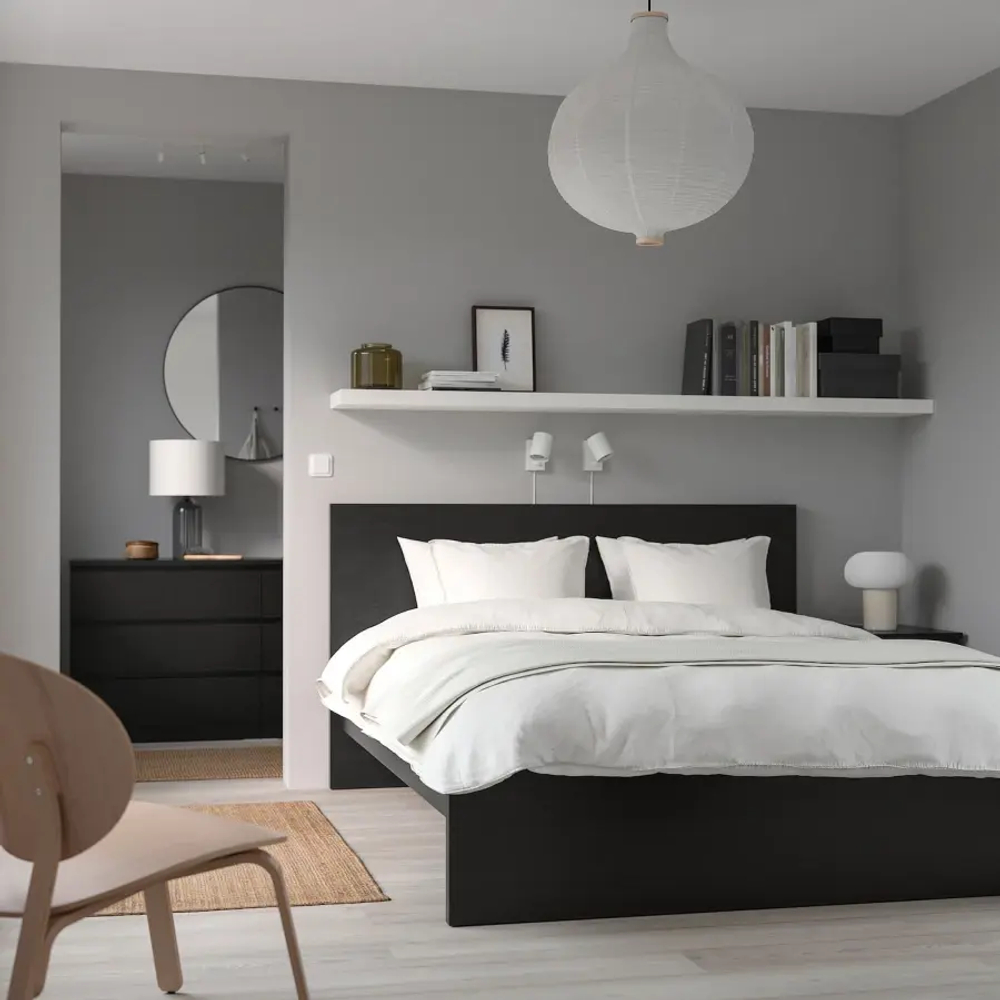 Кровать - IKEA MALM, 200х160 см, жесткий матрас,  черный, МАЛЬМ ИКЕА
