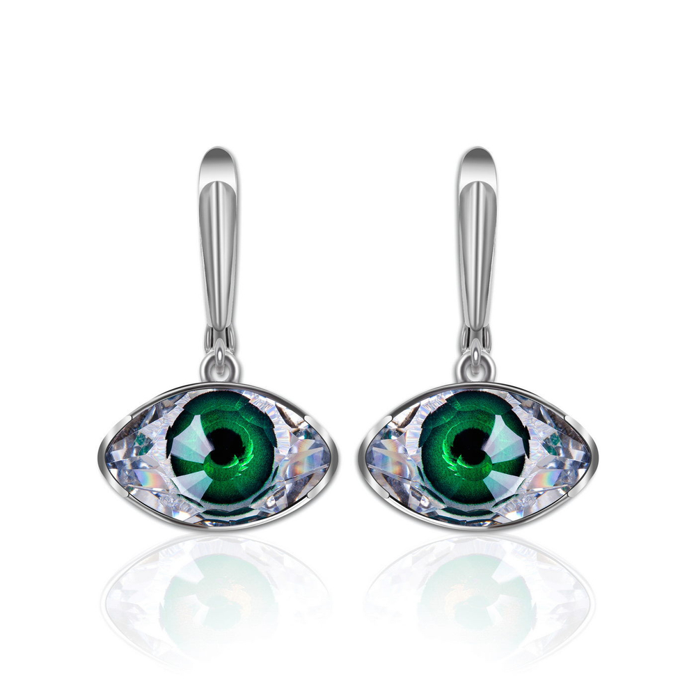 "Дентро"  серьги в родиевом покрытии из коллекции "Vision" от Jenavi с английским замком