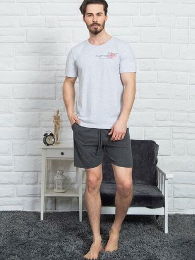 Мужской комплект с однотонной футболкой (Размер: XXL) (Цвет: светло-серый с серым)