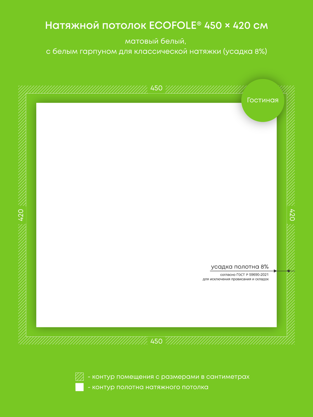 Матовый натяжной потолок 18.9 м2