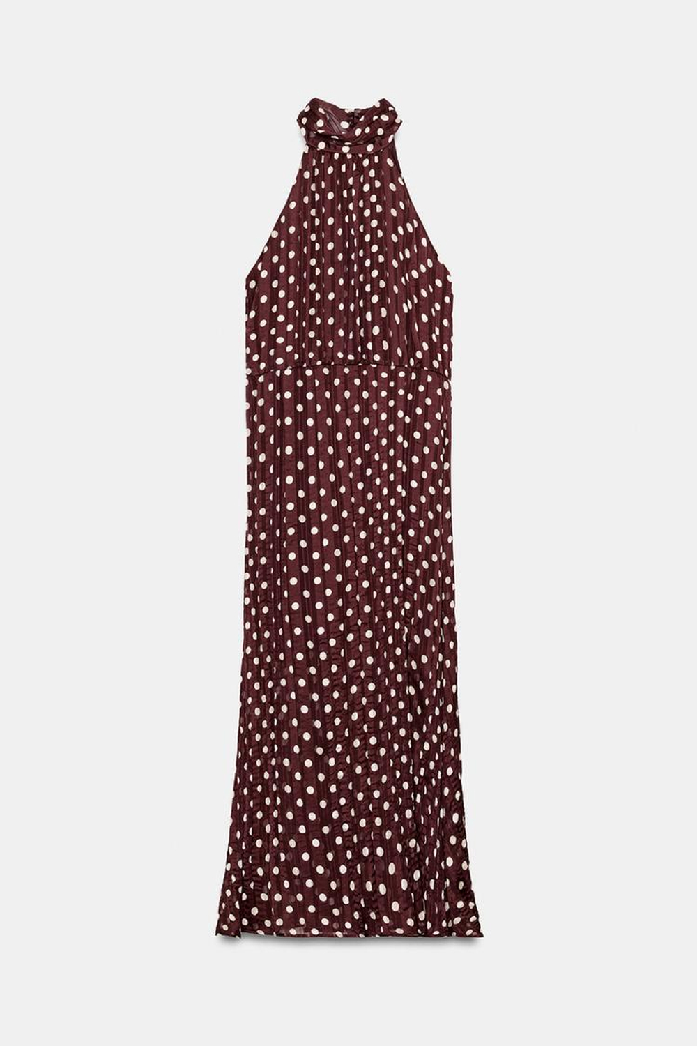 ZARA ПЛАТЬЕ МИДИ В ГОРОШЕК, ЭКРЮ/ГРАНАТОВЫЙ