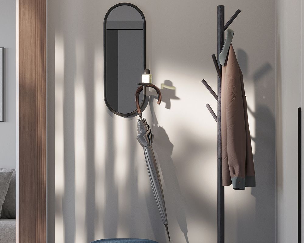 Зеркало настенное с полкой Yens, черное