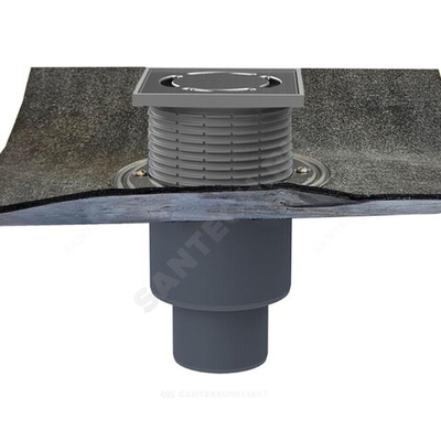 Трап регулируемый с "сухим" затвором "Primus" Дн 50/75/110 с нержавеющей решёткой 115х115мм с полимербитумным полотном 500х500мм вертикальный выпуск HL HL310HPrblue