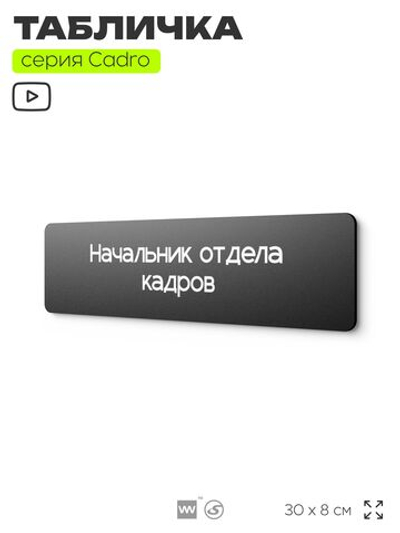 Табличка Начальник отдела кадров, на дверь, 30х8 см, черная, серия CADRO, Айдентика Технолоджи