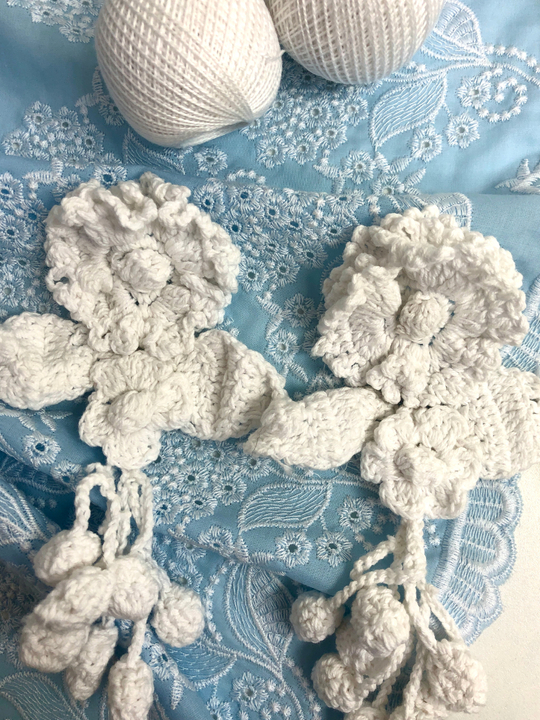 аппликация пришивная, х/б цветок с бубонами, белая