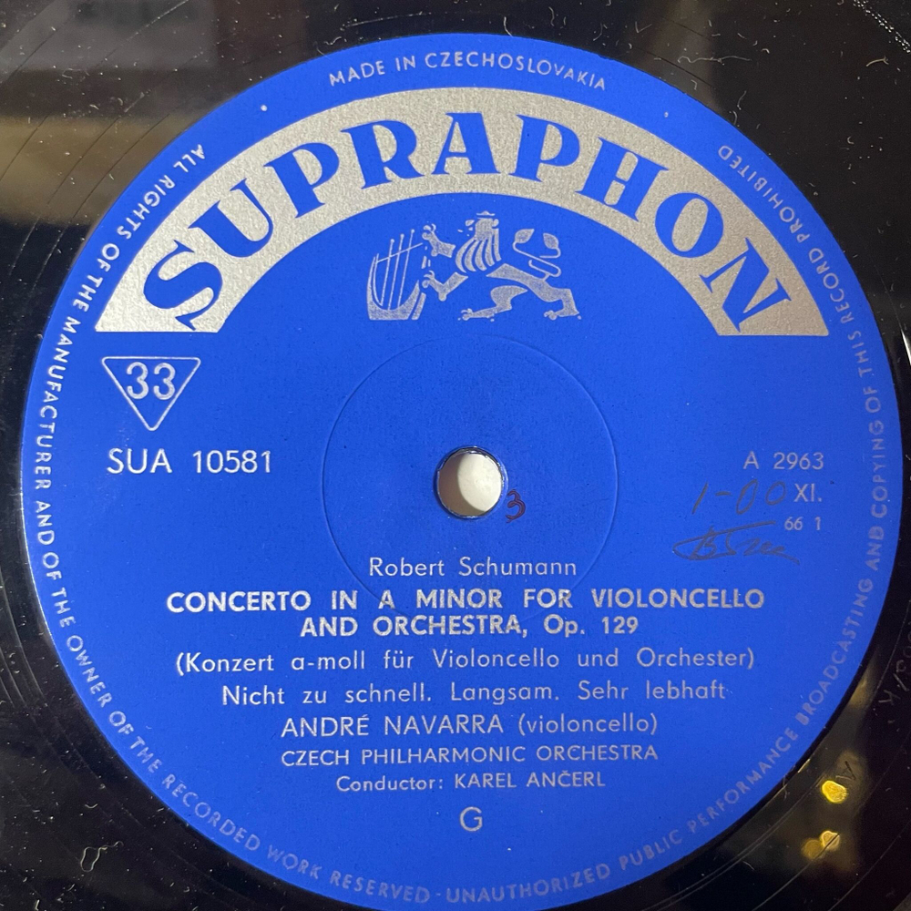 Винтажная виниловая пластинка LP R. Schumann Шуманн, E. Bloch Эрнест Блох Cello, Czech Philharmonic Orchestra, Karel Ancerl, Concerto For Violoncello (Чехословакия 1969)