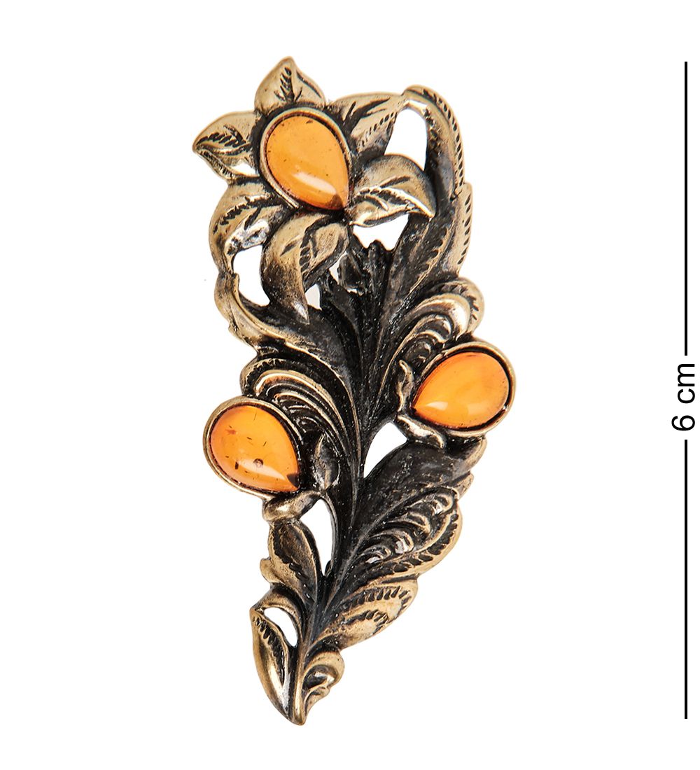 AM- 880 Брошь «Букет Лилий» (латунь, янтарь)