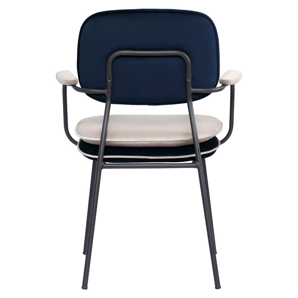Стул с подлокотниками и контрастным кантом Pea, велюр, темно-синий/бежевый