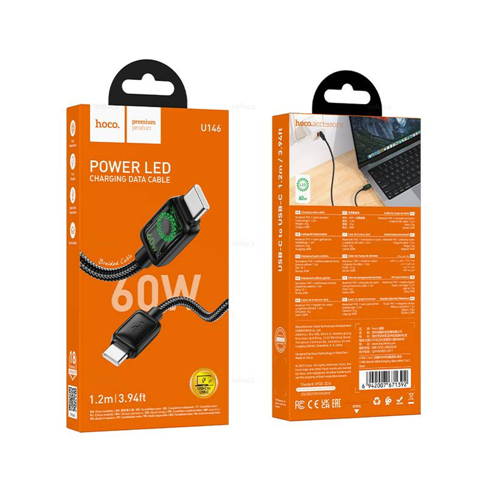 Hoco U146 Mundo 60w зарядный кабель для передачи данных от Type-C до Type-C