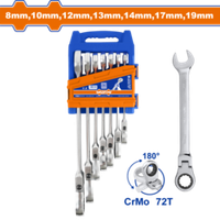 Набор шарнирных комбинированных ключей с храповиком 7 шт. WADFOW WSP5207