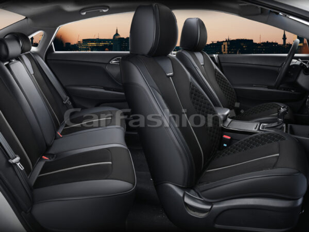 Чехлы на сидения CarFashion каркас 5D«MARSHAL PLUS» 27283 -Экокожа черный/черный/т.серый