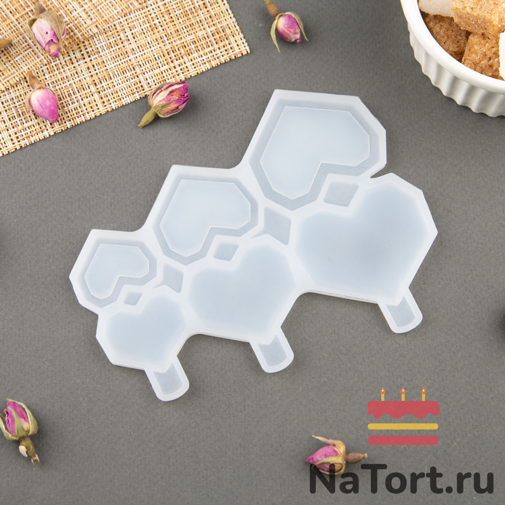 Силиконовая форма для леденцов  «Сердечки алмазные погремушки 3 в 1»