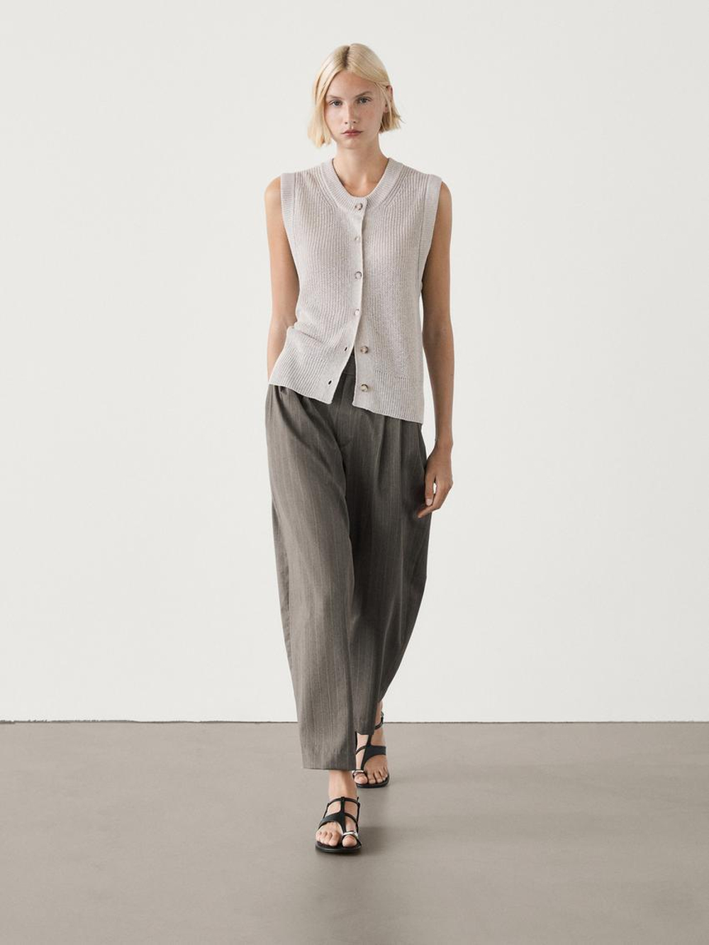 Massimo Dutti Трикотажный жилет из смесового хлопка, дымчатый