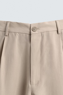 ZARA СТРУЯЩИЕСЯ БРЮКИ СО СКЛАДКАМИ, СВЕТЛО-БЕЖЕВЫЙ