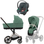 Коляска 3 в 1 Cybex Priam IV Rosegold complete и автокресло Aton B2 i-Size Steel Grey Leaf Green